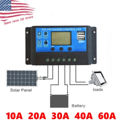 10/20/30/40/60A PWM Solarpanel Batterie Regler Laderegler USB 12/24V - Bild 1 von 4