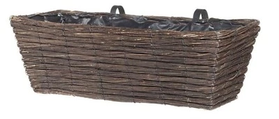 Willow Balcony Window Rail Planter Box 55 cm Flower Pot with rail hangers Brown - Image 1 of 2