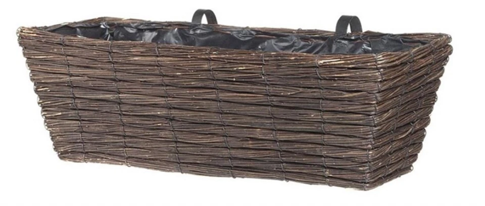 Willow Balcony Window Rail Planter Box 55 cm Flower Pot with rail hangers Brown - Image 1 of 2