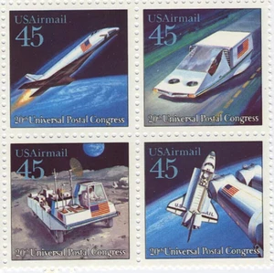 US Airmail 20th UPU Congress Futuristic Mail Delivery 45c Block #C125a - Picture 1 of 1
