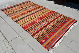 Anatolia Turkish Kilim 67" x 119" Hand Woven Wool Vintage Jajim Rug 170 x 303 cm - Picture 1 of 8