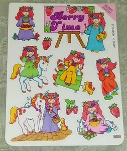 Vintage 80s BJ Decal Specialties Scratch N Sniff Berry Stickers Girl Unicorn - Picture 1 of 3