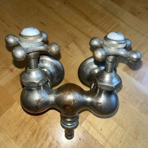 Vintage antique hot cold faucet nickle brass claw foot tub - Picture 1 of 19