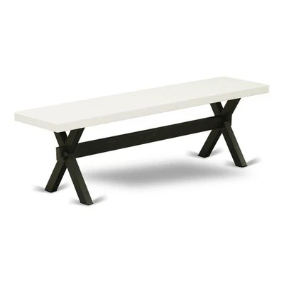 Banco de comedor de madera Pemberly Row estilo X 15x60" en negro/lino blanco Foto 1 de 4