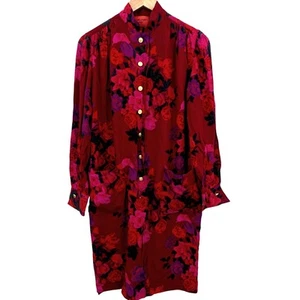 VTG 80s Emanuel Ungaro Parallele Paris Rose Floral Made In Italy Pockets Sz 10 - Picture 1 of 4