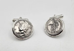 Mercury Dime Cuff Links Silver 1943 Date - Picture 1 of 5