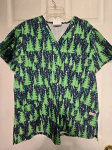 UA Scrubs Scrub Top size L-CHRISTMAS  Green/Red Trees-Chest 24"/L 28" - Picture 1 of 4