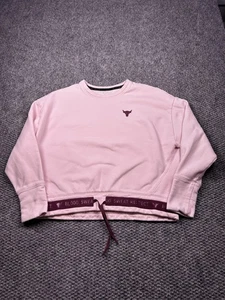 Under Armour Project Rock Sweatshirt Womens Medium Pink Cropped Fleece Pullover - Picture 1 of 8