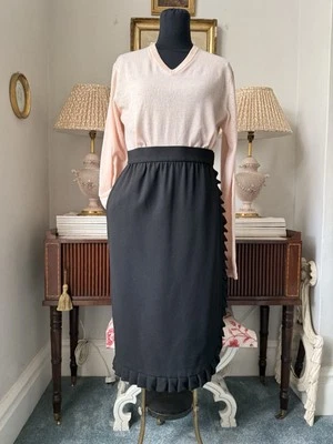 Vintage Jaeger Pure Wool Crepe Black Wrap Skirt 8 Small 80s - Image 1 of 4