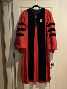 CORNELL UNIVERSITY DOCTORAL REGALIA RED GOWN BLACK VELVET EMBLEM COTRELL LEONARD - Picture 1 of 11