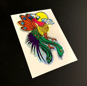 BEAUTIFUL PEACOCK bird animal VINTAGE vending sticker prism prismatic foil holo - Picture 1 of 2