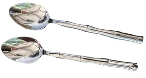 2 Teaspoons Tea Spoons Bamboo Hampton Silversmiths Stainless China 7" Steel - Picture 1 of 2