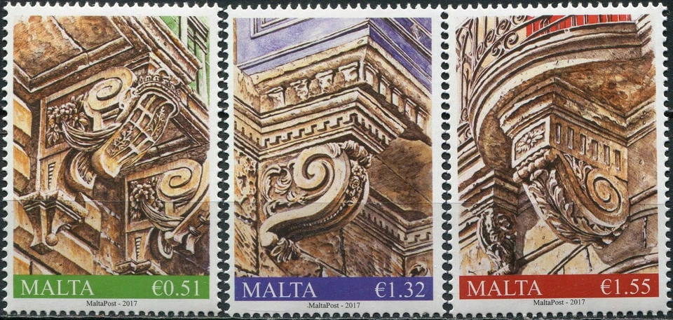Malta 2017. Architecture. Balcony Corbels (MNH OG **) Set of 3 stamps - Image 1 of 1