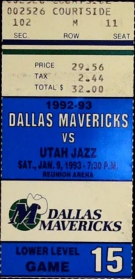 Dallas Mavericks Utah Jazz Season Ticket Stub Reunion Arena Dallas TX 1/19/1993 - Image 1 of 2