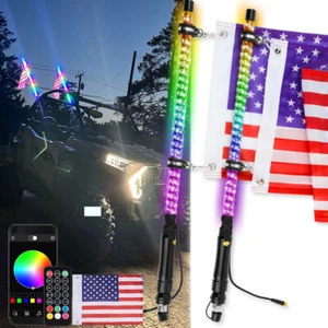 Antena de luces LED de látigo espiral RGB de 2 pies con bandera para Polaris RZR XP 1000 900 S XC - Imagen 1 de 10