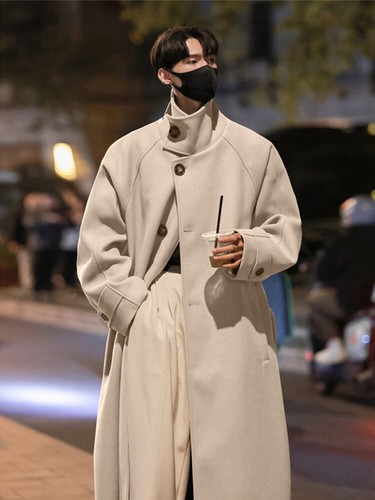 OFF WHITE Cappotto uomo coreano al ginocchio lana inglese ispessito caldo giacca a vento