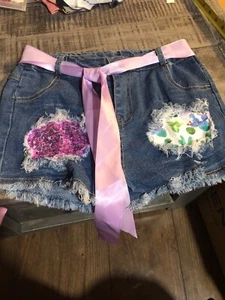 GIRLS SIZE "3XL"; JEAN SHORTS WITH A LITTLE EXTRA DECOR. - Picture 1 of 5
