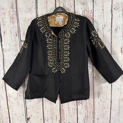 Женская шелковая куртка Linea от Louis Dell'Olio L черное золото с вышивкой (H5) - Изображение 1 из 4