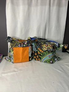 Handmade Cotton Tote Bags X 2 Large For Shopping - Bright Colours With Lining - Picture 1 of 2