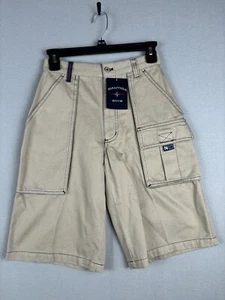 Nautica Shorts Youth 25 Beige Cargo 90s Sailing Logo Pockets Vintage 2580 - Picture 1 of 20