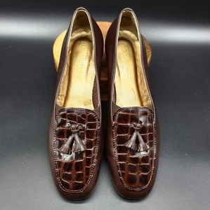 California Magdesians Leather Upper Brown Croc Tassels Slip On Shoes 7 N - Picture 1 of 15