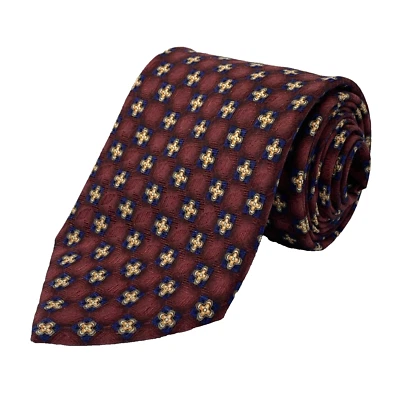 MEETING STREET Silk Necktie Mens Sz 3 5/8" x57.5 Burgundy Navy Gold Jacquard Tie - Image 1 of 4