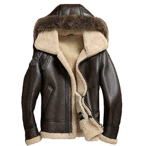 Herren RAF B3 Pilot Flight Flieger dunkelbraun Lammfell Leder Shearling Jacke - Bild 1 von 3