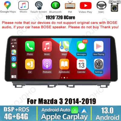 12.3" 64GB For Mazda 3 2014-2019 Carplay Android 13 Car Stereo Radio Wifi Navi - Image 1 of 4
