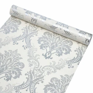 Silver Damask Peel and Stick Wallpaper Self Adhesive For Bedroom Home Decor - Picture 1 of 7