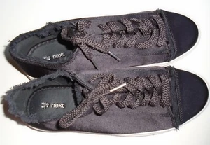 Next Satin Baseball Trainers chocolate brown lace ups flats Size 6.5 vgc - Picture 1 of 8