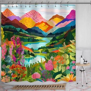 Mountain Abstact Shower Curtain Nature Forest 72×72inch Mountain Landscape - Picture 1 of 3