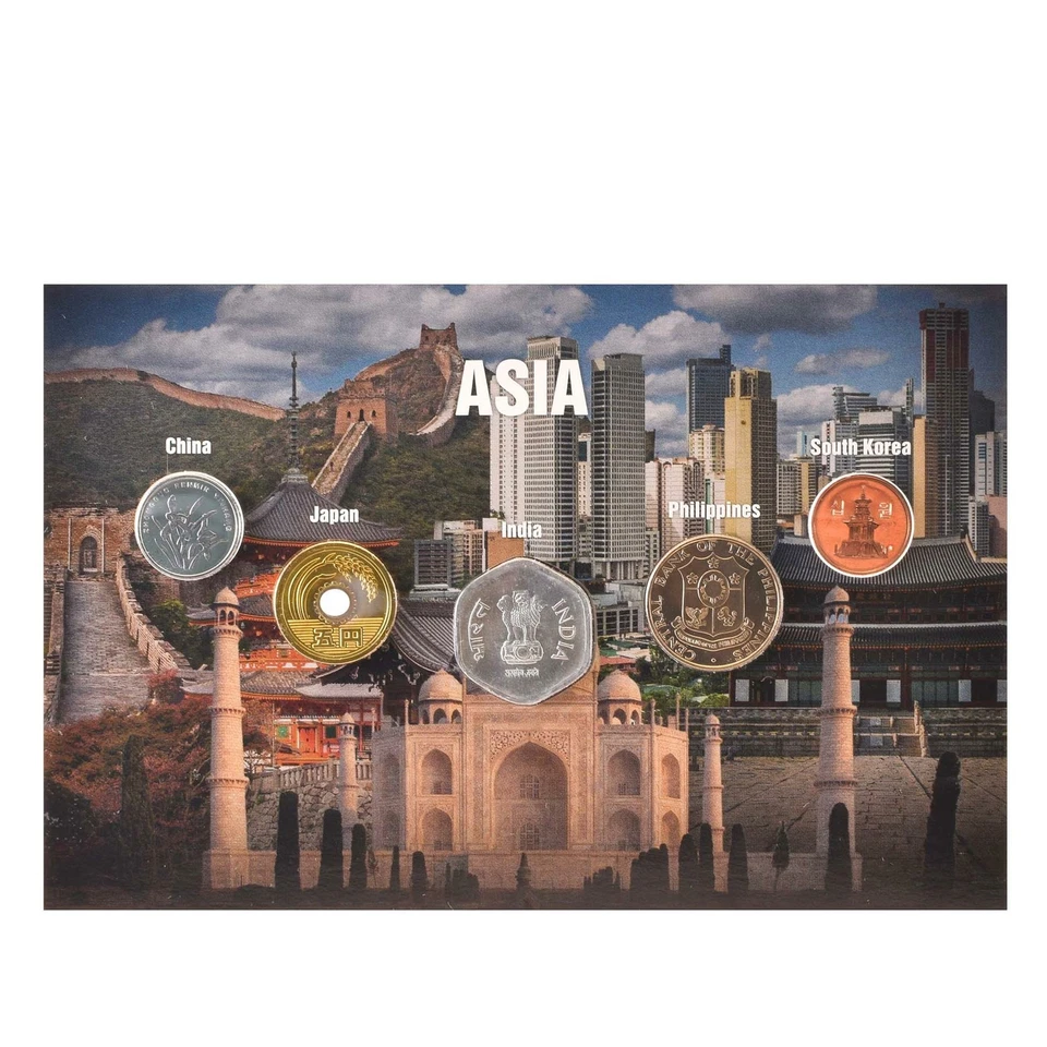 Asian Countries | 5 Coins | South Korea | Philippines | Japan | China | India - Image 1 of 2