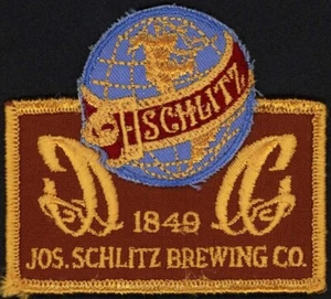 Vintage uniform patch SCHLITZ beer Jos Schlitz Brewing Co die cut globe n-mint+ - Picture 1 of 3