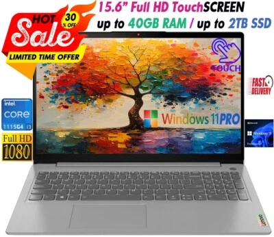 Lenovo Laptop 15.6" Touch Intel i3-1115G4 Up to 40GB RAM & 2TB SSD Win11 PRO - Image 1 of 4