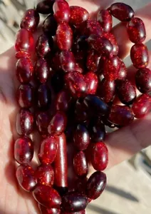Antique Ottoman Yaldes Zaphrani cherry amber bakelite islamic prayer beads 71g - Picture 1 of 11
