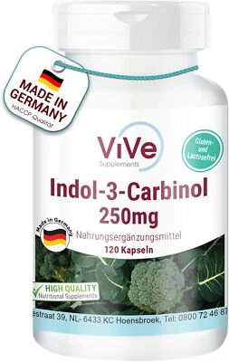 VIVE SUPPLEMENTS Indol-3-Carbinol 120 Kapseln Brokkolispross-Pulver, Vegan, 2 Monate Vorrat