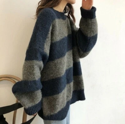 Womens Striped Pullover Sweater Oversized Loose Fashion Knitwear Winter Jumpers - Изображение 1 из 4