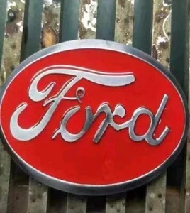 Ford Belt Buckle , Red Enamel Fill Pewter Finish - Picture 1 of 2