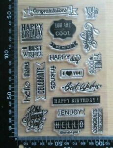 Clear Acrylic Unmounted Stamps Sentiments & Greetings - Birthday Hello Congrats