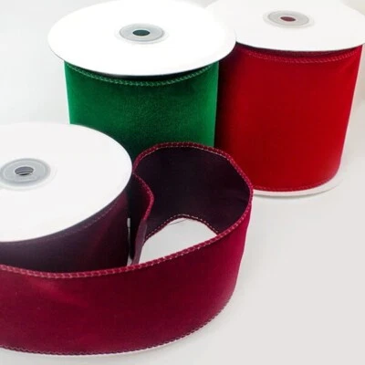 CHRISTMAS VELVET RIBBON Wire Edged Wired Edge 60mm and 100mm wide - Image 1 of 3