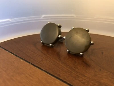 Gemelos grandes de piedra de ágata verde marrón vintage calidad SWANK Foto 1 de 3