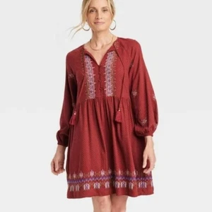 Knox Rose Burgundy Embroidered Boho Dress Size Medium - Picture 1 of 11