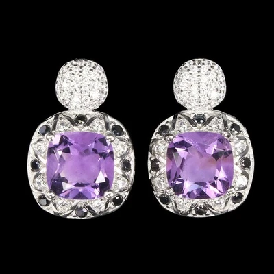 Orecchini in argento sterling 925 cuscino ametista 8 mm spinello gemma gioielli - Immagine 1 di 4