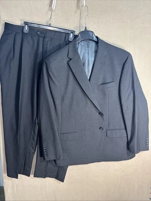 Joseph & Feiss 46S Charcoal 2 Button 2 Piece Suit 44x28 Pleated 100% Wool - Image 1 of 4