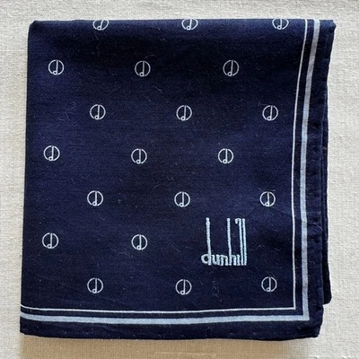 Dunhill Handkerchief VTG Blue Cotton Geometric Pattern Classic Pocket Square 18" - Image 1 of 3