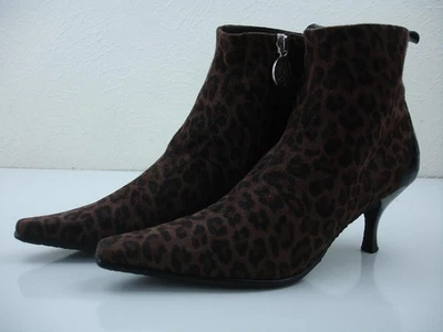 Women's 6 M Donald Pliner Ankle Boots Leopard Print Suede Lola Brown Black Zip - Image 1 of 4
