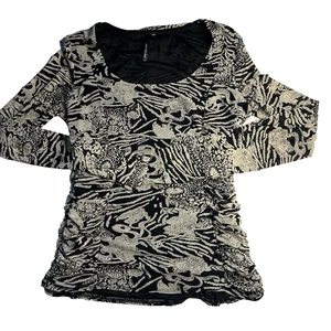 Vtg Y2K Kay Celine Women M Bodycon Top Artsy Rouched Sexy Whimsy Rave Party - Picture 1 of 10