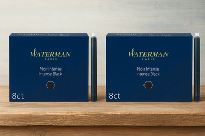 Waterman Fountain Long Pen Ink Cartridges Intense Black - 2x8 Packs - Genuine - Image 1 of 4