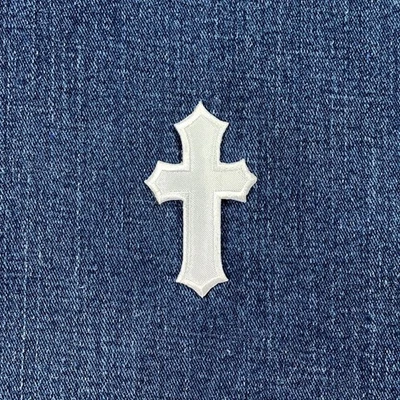 White Cross Applique Patch Embroidered Baptism First Communion Jesus Badge 2.5" - Image 1 of 2
