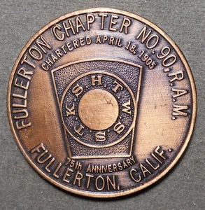 C962 Fullerton, Calif., Fullerton Chapter No. 90 R.A.M., 75th Anniversary, Sheke - Imagen 1 de 2